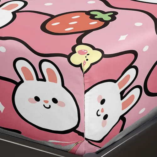 Miniatura 5 de QOOMO Sábanas Kawaii de Conejo para Niños Tamaño Twin, Juego de Sábanas de Cama Kawaii Bunny con Bolsillo Profundo de 16", Juego de Sábanas