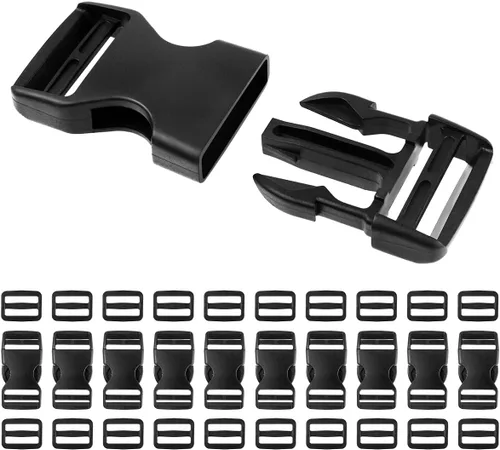 Juego de 10 hebillas de 1 pulgada para correas con 20 clips deslizantes de triple deslizamiento, clip de hebilla de plástico de liberación lateral