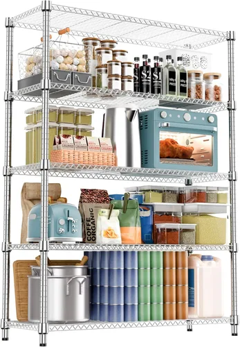 Miniatura 39 de M MZG Estante de alambre de acero resistente ajustable de 1000 libras, con 4 estantes, unidad de almacenamiento ajustable con rueda para cocina