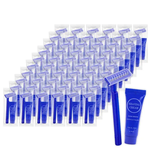 Juego de crema de afeitar desechable, máquinas de afeitar manuales envueltas individualmente a granel con mini crema de afeitar suave, artículos de