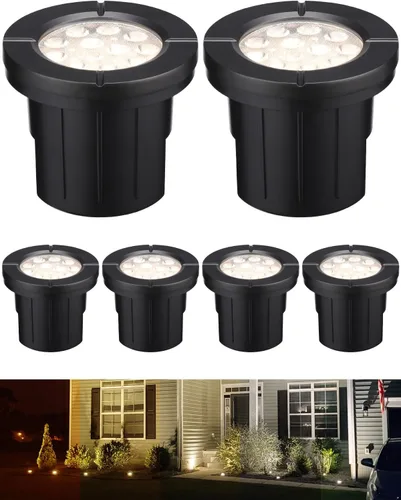 LEONLITE Dia. 4 Pulgadas Luces de Pozo LED Empotradas en Suelo 5CCT para Paisajismo, 5 Temperaturas de Color Seleccionables, 12-24V AC/DC CRI90 Bajo