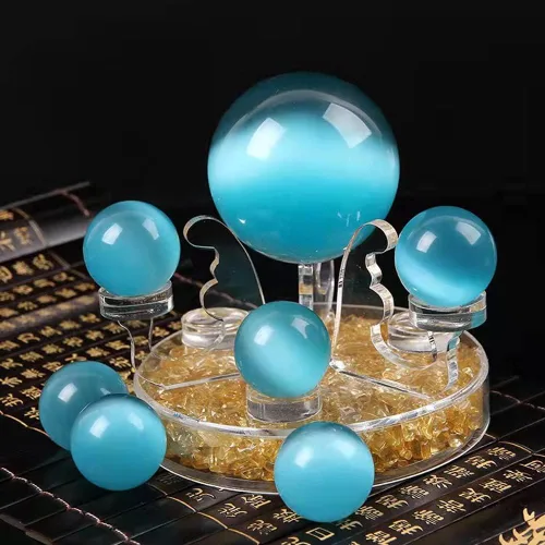 Miniatura 3 de Bolas Baoding de cristal artificial de ojo de tigre azul claro de 1.57 pulgadas, bolas de salud chinas de cuarzo curativo para terapia de manos