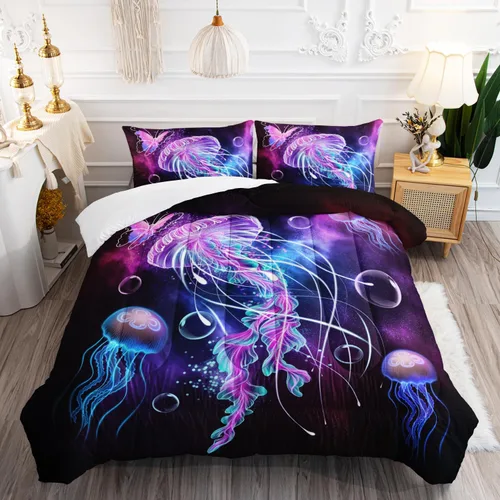Miniatura 30 de AILONEN Lindo juego de edredón de ajolote tamaño Queen, 3 piezas para niños y niñas, ropa de cama en una bolsa, ropa de cama costera azul turquesa