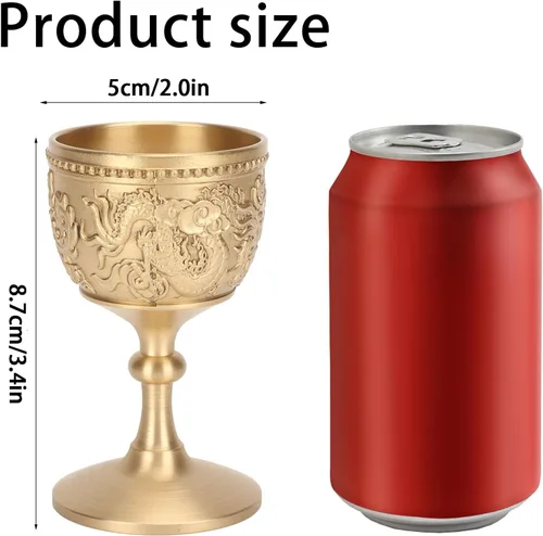 Copa de dragón pequeña,Copa de oro de latón,Cáliz de oro vintage cáliz cáliz retro dragón y fénix estilo en relieve elegante taza de proxeneta para