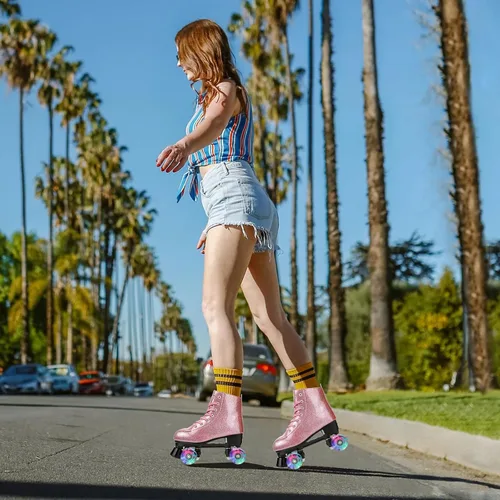 Miniatura 5 de XUDREZ Patines de ruedas para mujeres y hombres, de piel sintética brillante, zapatos de patinaje de alta calidad para principiantes, patines