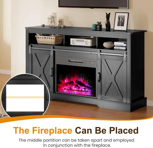 Miniatura 9 de RoyalCraft Soporte de TV con Chimenea Estilo Granja para TV de más de 65 pulgadas, Centro de Entretenimiento con Chimenea Eléctrica de 23
