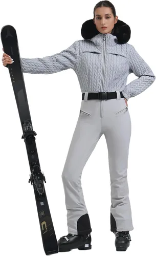 Miniatura 49 de GSOU SNOW Traje de esquí para mujer, traje de nieve delgado de una pieza, chaqueta de nieve, impermeable, resistente al viento, deportes al aire