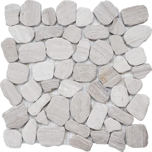 Azulejo de mosaico de mármol para salpicaduras de cocina, baño de baño, etc., colección River Rock, mixtos, 12 x 12 x 3/8 pulgadas, muescas (muestra
