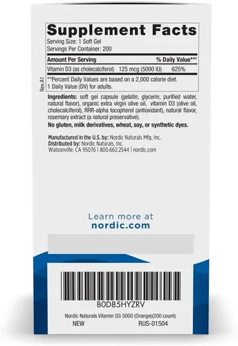 Miniatura 2 de Nordic Naturals Vitamina D3 5000, Naranja - 200 mini geles blandos - Apoyo para huesos saludables, estado de ánimo y sistema inmunológico
