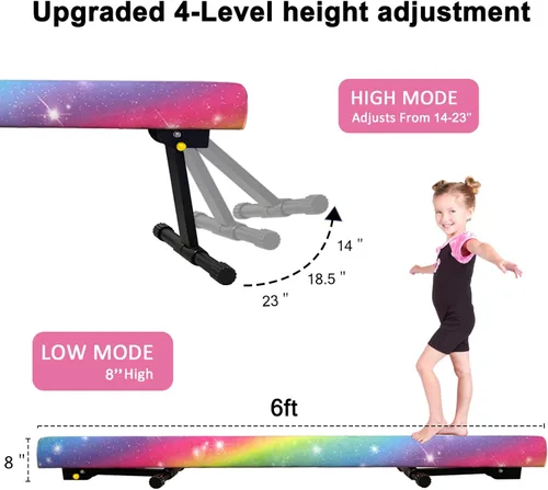 Miniatura 3 de Viga de equilibrio ultrasimple ajustable y plegable de 6 pies, equipo de gimnasia de suela sintética de piso alto y bajo, sin necesidad de Starlight
