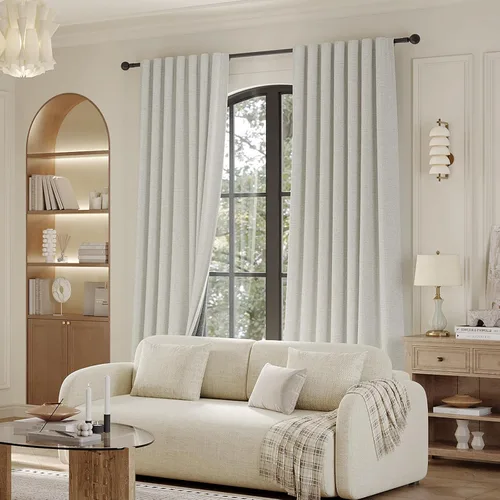 Miniatura 4 de Rinwoc - Cortinas 100% opacas para dormitorio, cortinas con aislamiento térmico de 1.6 m de longitud, 2 paneles, lino texturizado de estilo granja