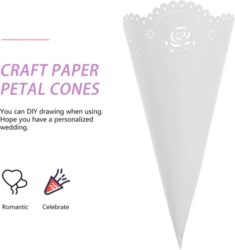 Miniatura 8 de Tofficu 20 conos de confeti blancos para bodas, conos huecos de papel rosa para flores secas, elegante soporte para ramo de flores para despedida