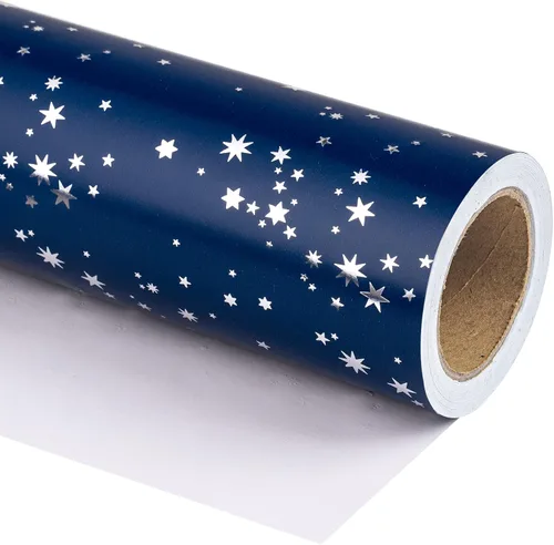 Miniatura 22 de WRAPAHOLIC Papel de regalo reversible, mini rollo, 17 pulgadas x 33 pies, diseño de mármol azul con rayas para cumpleaños, vacaciones, bodas, baby