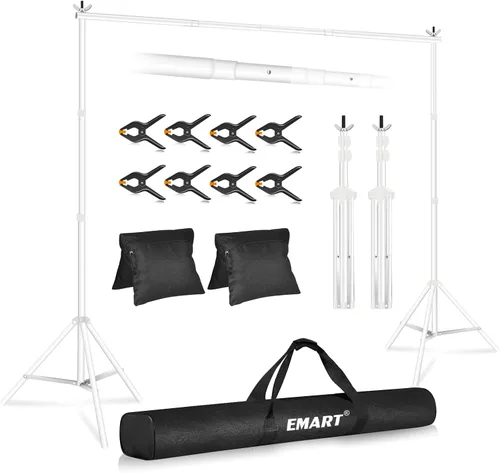 Miniatura 7 de Emart Foto Video Studio sistema de soporte de telón de fondo con bolsa de transporte, 10 pies fondo ajustable Negro