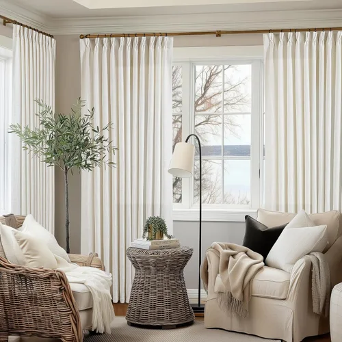 Miniatura 144 de Cortinas de lino natural con pliegues fruncidos de 120 pulgadas de largo para sala de estar, cortinas plisadas con ganchos y lengüeta trasera