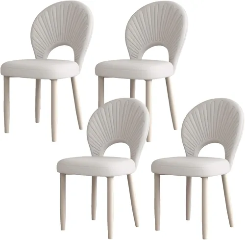 Upholstered Kitchen Chairs Set, Dining Room Chair with Leather Cushion Seat, Lobby Chair with Metal Leg for Kitchen Living Room White
