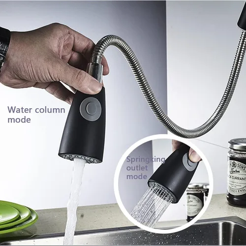 Miniatura 6 de Cabezal de repuesto para grifo, boquilla de repuesto multifuncional para grifos de fregadero de cocina, modos de pausa de flujo y rociado (A negro)