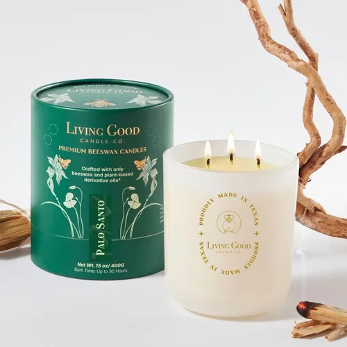 Palo Santo - Vela de cera de abeja pura de Palo Santo y bergamota, más de 90 horas de duración, diseño clásico, velas perfumadas no tóxicas para