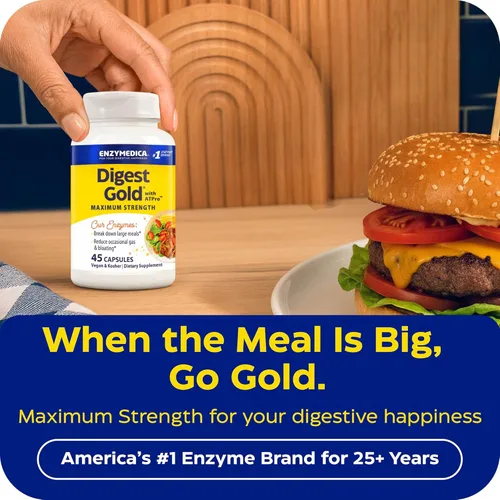 Miniatura 3 de Enzymedica - Digest Gold + ATPro - Enzimas de máxima potencia para la salud digestiva, descompone carbohidratos, grasas, fibra y proteínas