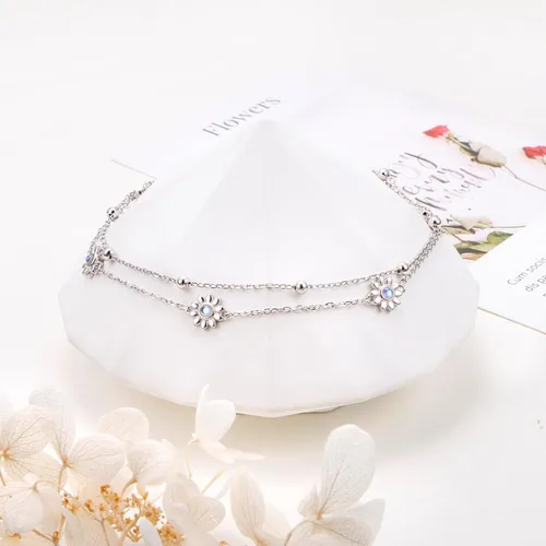 Miniatura 6 de Flyow Tobillera para mujer de plata de ley S925 ajustable con cuentas de corazón con dije de corazón
