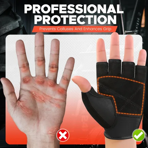 Miniatura 5 de Guantes de gimnasio BEACE para levantamiento de pesas, con palma de piel antideslizante para entrenamiento, fitness y culturismo para hombres