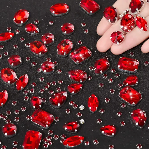 Miniatura 9 de WILLBOND 156 piezas de diamantes de imitación para coser con garra, diamantes de imitación de cristal con base plana, gemas con engaste de metal