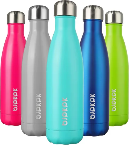 Miniatura 18 de BJPKPK Botellas de agua de acero inoxidable con aislamiento de 17 onzas, mantiene el frío y el calor, brillante oro rosa Oro rosa brillante