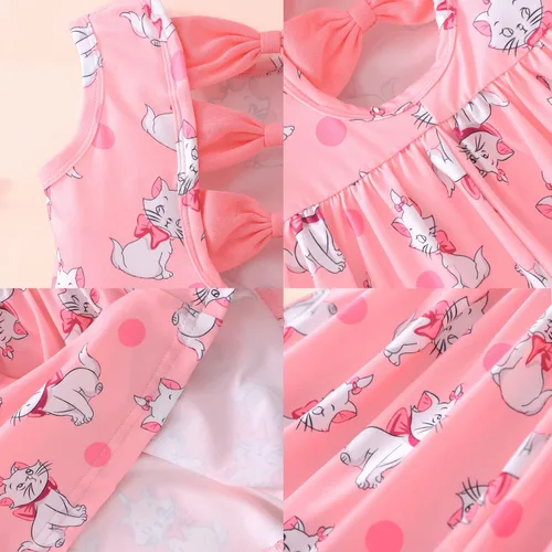 Miniatura 6 de Popshion Vestidos de verano para niñas con estampado de leopardo, vestido con lazo en la espalda, ropa de dinosaurio, sin mangas, para niños