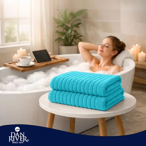 Miniatura 9 de DAN RIVER Paquete de 2 sábanas de baño de 35x70 pulgadas, sábanas de baño jumbo acanaladas para adultos, toallas grandes gruesas y absorbentes