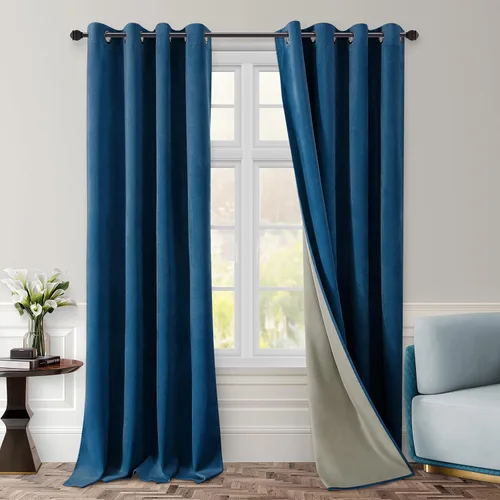 Miniatura 13 de HOMEIDEAS Cortinas de terciopelo opacas de color azul marino, 52 x 96 pulgadas, para oscurecer la habitación, con aislamiento térmico y ojales