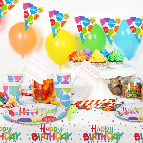 Miniatura 3 de Suministros de fiesta de cumpleaños, platos de papel desechables, servilletas, tazas para decoración de fiesta de cumpleaños de niños, sirve 16