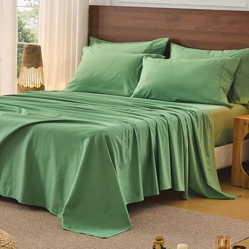 Miniatura 41 de Bedlifes Juego de sábanas de 100 % lino francés tamaño Queen, estampado floral, patrón botánico transpirable, bolsillo profundo de 16 pulgadas, 4