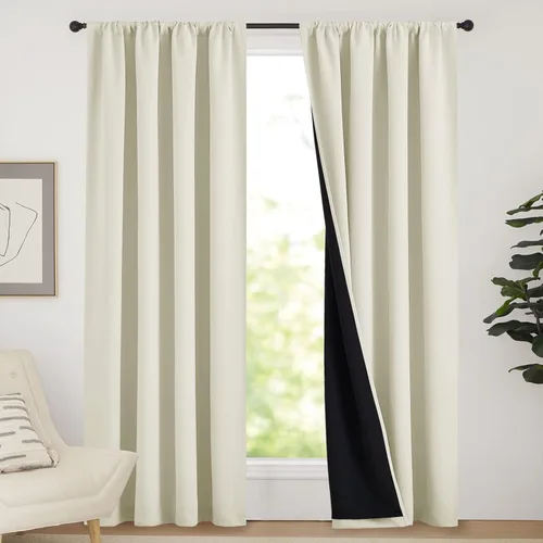 Miniatura 72 de NICETOWN Cortinas blancas 100% opacas, 2 capas gruesas completamente opacas con bolsillo para barra, cortinas aislantes térmicas para Blanco puro