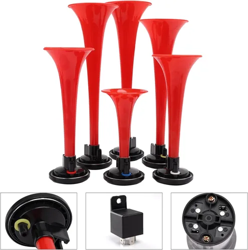 Miniatura 3 de FARBIN Bocina musical con sonido musical de 6 trompetas con compresor, juego de melodía de padrino, rojo, 12 V, 150 db, para tren, camión