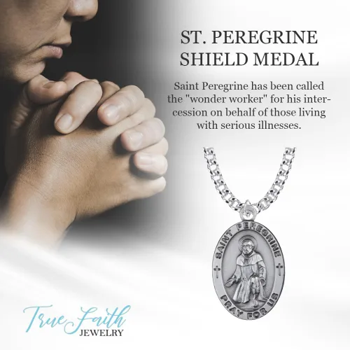 Miniatura 2 de True Faith Jewelry Collar de plata de ley con colgante de medalla de San Peregrino, joyería religiosa, 78 pulgadas, Plata esterlina, No es una