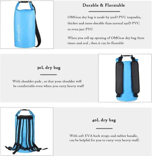 Miniatura 4 de OMGear - Bolsa seca impermeable y bolsa para teléfono, bolsa flotante de 40L/30L/20L/10L/5L para kayak, navegación, actividades al aire libre
