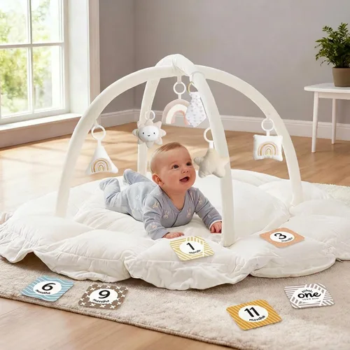 Miniatura 17 de Mallify Gimnasio de felpa 5 en 1 para bebés, tapete de juego para bebés, gimnasio convertible para bebés con manta y 6 juguetes, tapete