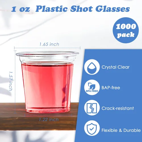 Miniatura 3 de Lilymicky Paquete de 1000 vasos de chupito de plástico de 1 oz, vasos desechables transparentes de 1 onza para vodka, whisky, tequila, mini