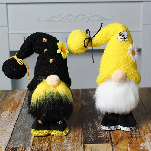 Miniatura 9 de Adornos de elfo de abejorro, gnomos de peluche, hechos a mano, diseño de girasol, enano, estante de gnomo, bandeja escalonada, decoración del día