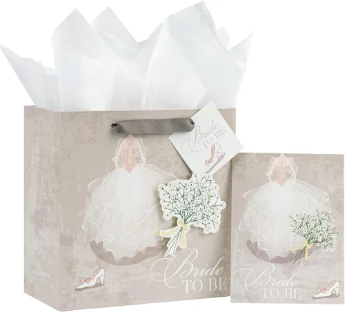MAYPLUSS Bolsa de regalo de boda mediana de 10 pulgadas con tarjeta de felicitación y papel de seda para aniversario, despedida de soltera, novia,