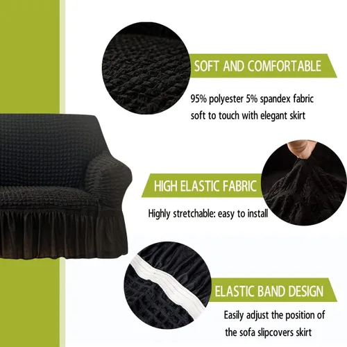 Miniatura 2 de Qubjus Funda Elástica para Sofá Fundas para Sofá Lavables Funda para Sofá Sillón Cama Protector de Muebles de Fácil Ajuste con Parte Inferior Beige