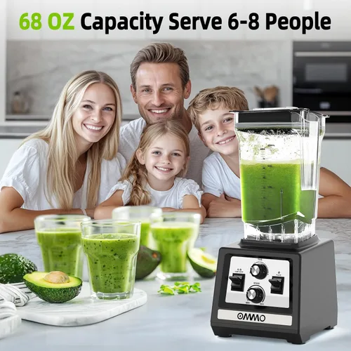 Miniatura 11 de OMMO Licuadora para batidos: Licuadoras de pico de 1800 W para cocina, jarra sin BPA de 68 onzas, temporizador y control de velocidad, 6 cuchillas