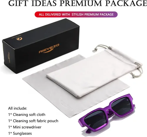 Miniatura 120 de AIEYEZO Gafas de sol cuadradas para mujeres y hombres, gafas de sol cuadradas con montura gruesa, estilo de diseñador simple
