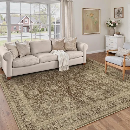 Miniatura 23 de PureCozy Alfombra de área beige de 2 x 3 pulgadas, lavable, vintage, pequeña, para entrada, cocina, suave, retro, floral, de pelo bajo, tapete