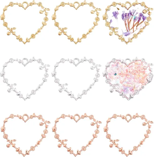 OLYCRAFT 24pcs aleación corazón forma resina marco colgantes para resina pendientes y collar fabricación