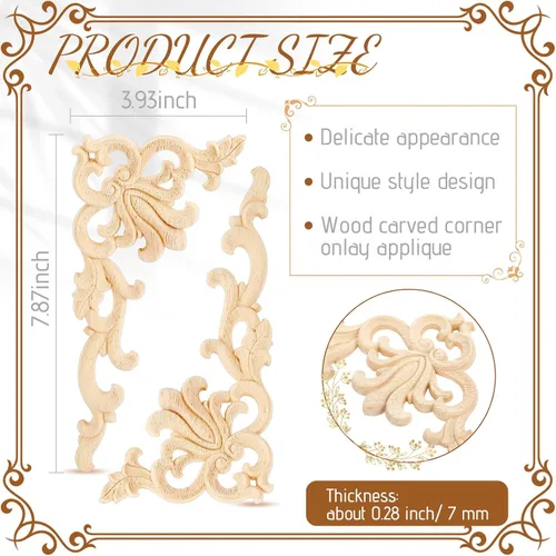 Miniatura 2 de Yulejo 8 apliques de madera onlays decorativos de madera, apliques de madera para bricolaje, apliques de madera y onlays para muebles, apliques