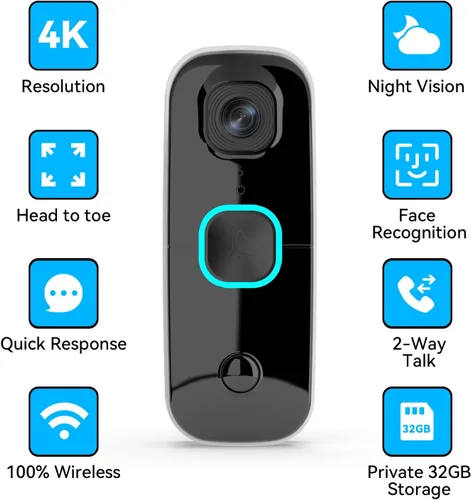 Miniatura 4 de Swann Buddy4K UHD - Timbre de puerta con video inalámbrico y campana Sin tarifa mensual Vista ultraancha de 165° Análisis inteligente Audio