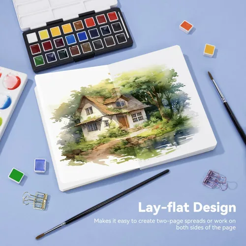 Miniatura 5 de Lightwish Cuaderno de acuarela, papel de acuarela 100% algodón prensado en caliente, 140 lb/300 g/m² sin ácidos, 24 hojas 13 x 19 cm, cuaderno