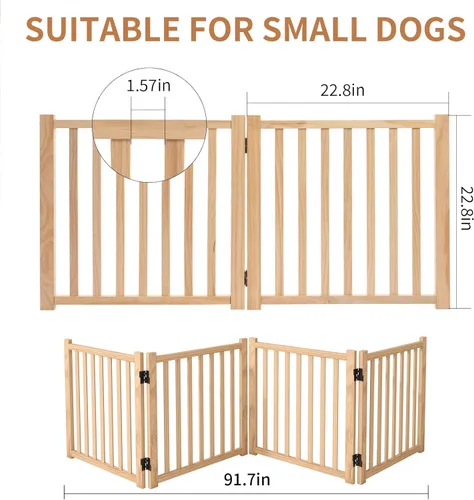 Miniatura 6 de YOCAN Puertas independientes de madera no pintadas para perros, para la casa, puertas, escaleras, vallas de madera para perros para interiores