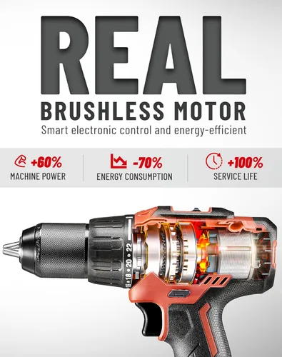 Miniatura 2 de DCK taladro de martillo sin escobillas de 20 V, 531 pulgadas-libra, 36000 RPM, portabrocas sin llave totalmente metálico de 1/2 pulgada, batería